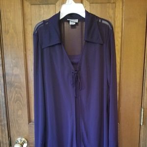 Stretch sheeth dress with sheer jacket.